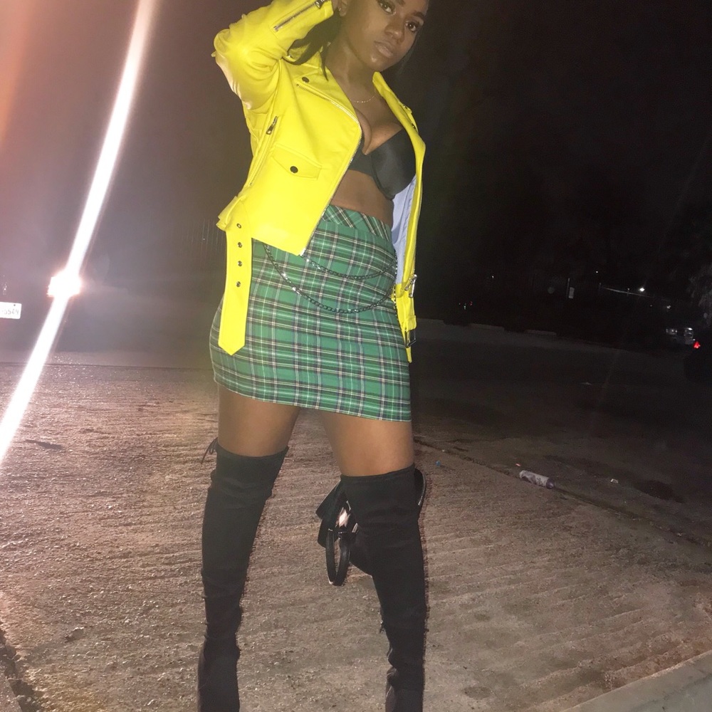 Plaid Skirt Leather Jacket